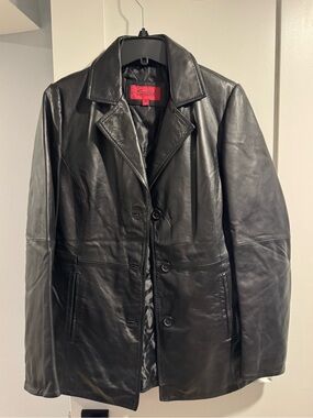 Excelled Collection Black Leather Button-Up Blazer/Jacket